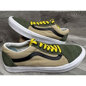 Vans Old Skool Customs Black and Tan Green Canvas Sneakers Shoes Mens Size 10
